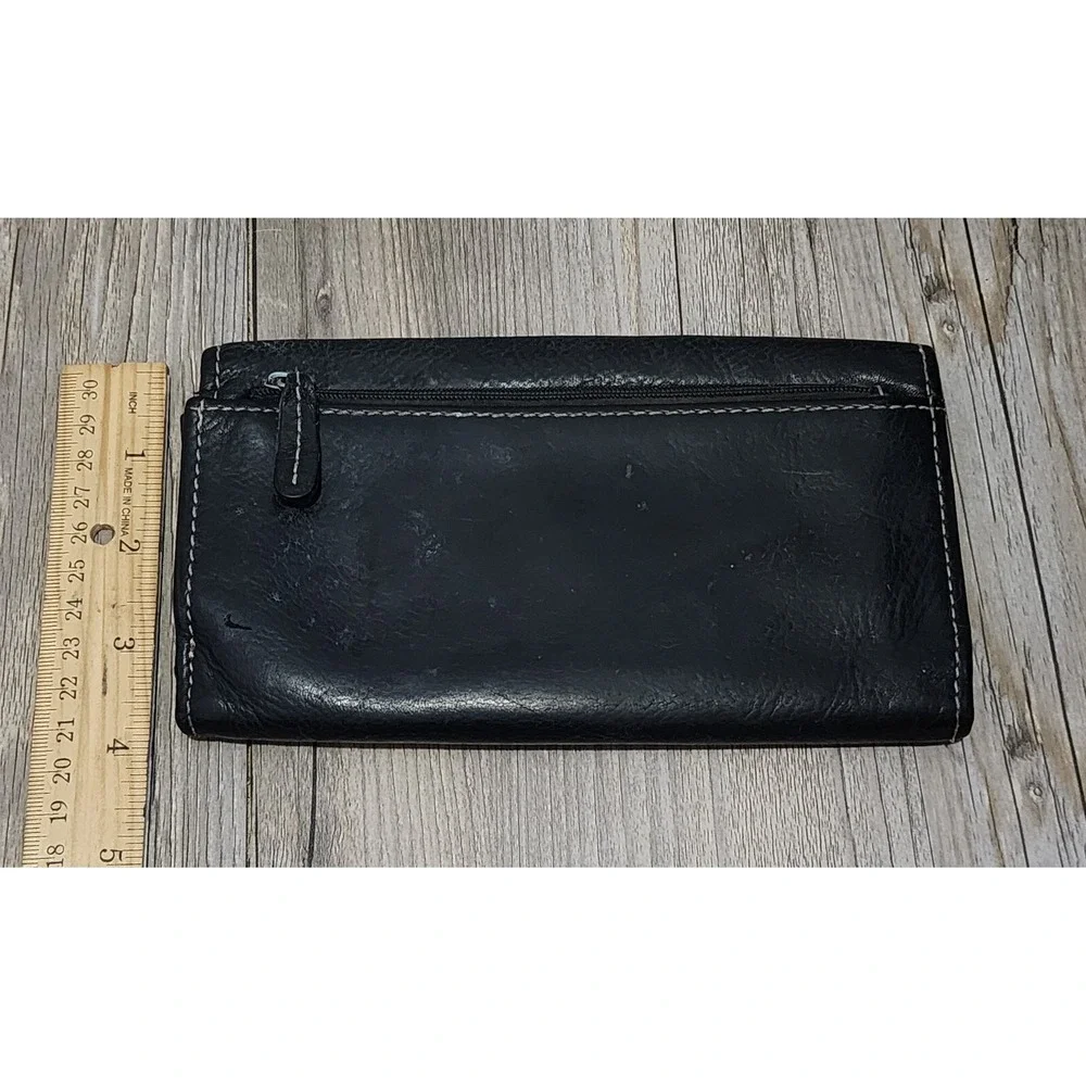 Fossil Black Leather Wallet Clutch Zip‎ Around Continental Style